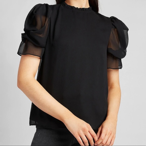 Express Ruffle Mock Neck Puff Sleeve Top - Picture 6 of 7